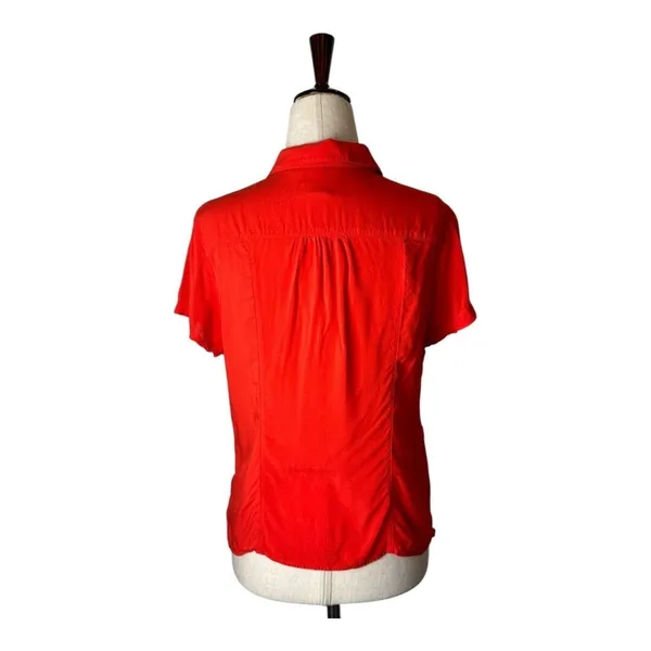 Maeve Anthropologie Shirt Women 4 Red Collared‎ Button Down Tie Front Top Preppy - Image 3
