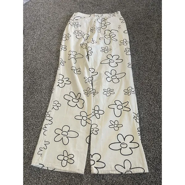 Bailey Rose Floral Print Wide-Leg high waisted Jeans L - Image 9