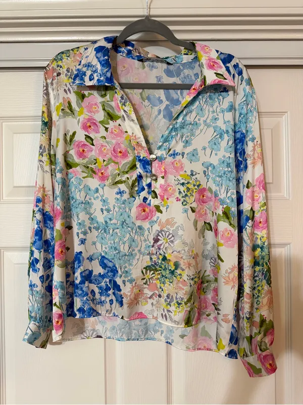 ZARA Satin Effect Floral Shirt - Image 3