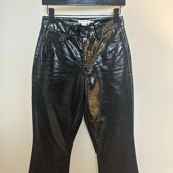 GOOD AMERICAN Good Legs Croc Embossed Faux Leather Flare Pants in Black US 26 - Image 3