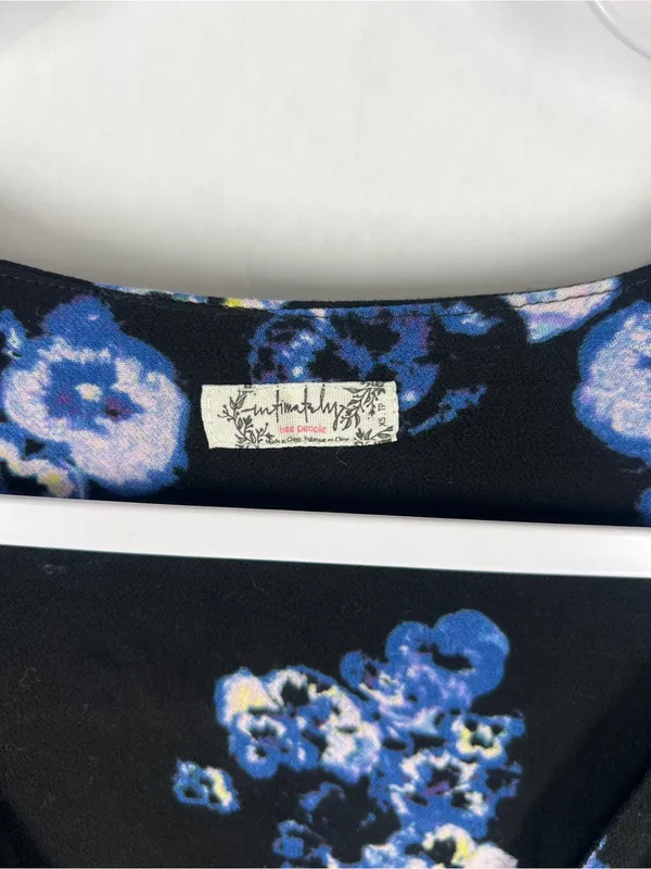 Free People‎ Black and Blue Floral Tie-Front Bodysuit - Image 2