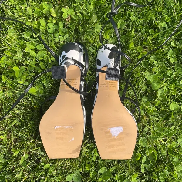 Ego Wishful strappy flare heel sandals in cow print - Image 5