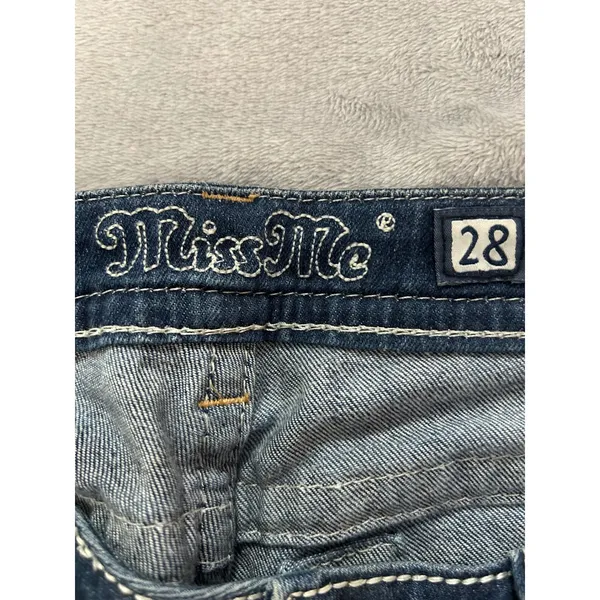 Miss Me Women's Bootcut Jeans Blue Embellished‎ Thick Stitch Low Rise Size 28 - Image 4