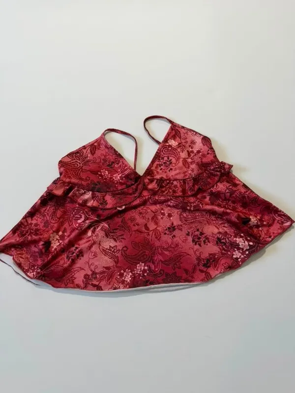 SheIn Plus Size Y2K Red Babydoll Paisley Floral Ruffle Hem Camisole Fairy Tank Top - Image 3