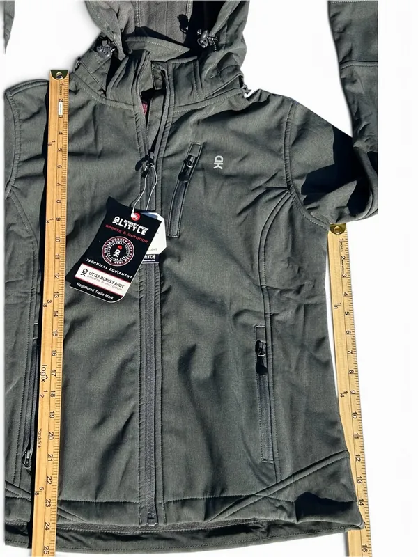 Little Donkey Andy Women’s Hooded Softshell Jacket Gray Solid Logo Sz S - Image 3