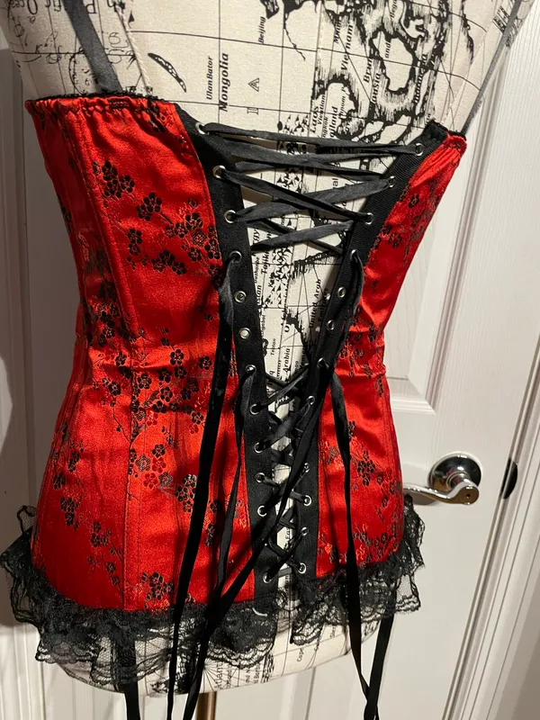 Vintage y2k Lace Floral Corset Steampunk Victorian Gothic Satin - Image 7