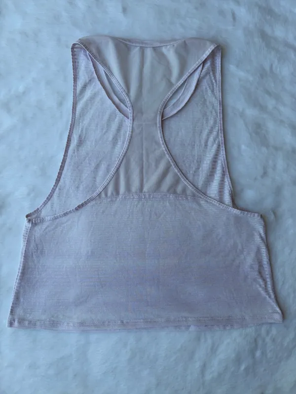 Alo Yoga Striped Mesh Cropped Light Pink Tank Top - Image 2