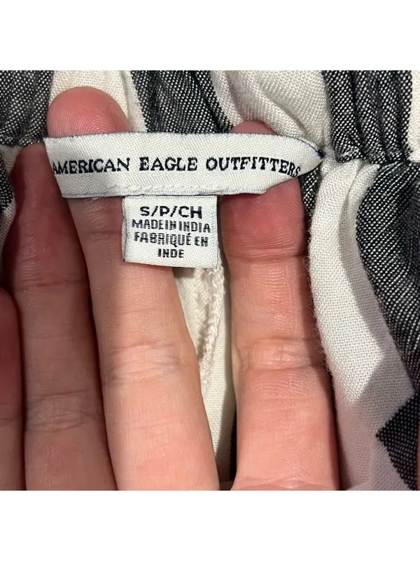 American Eagle Outfitters Gray White Striped Paperbag Pants - Image 6