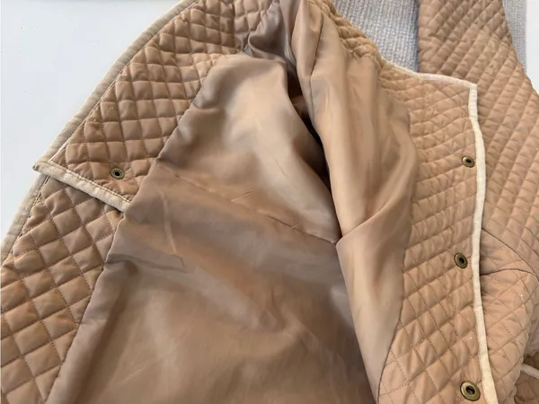 CHAPS Khaki Taupe Ivory Trim Quilted Lightweight Jacket Size Large - Image 9