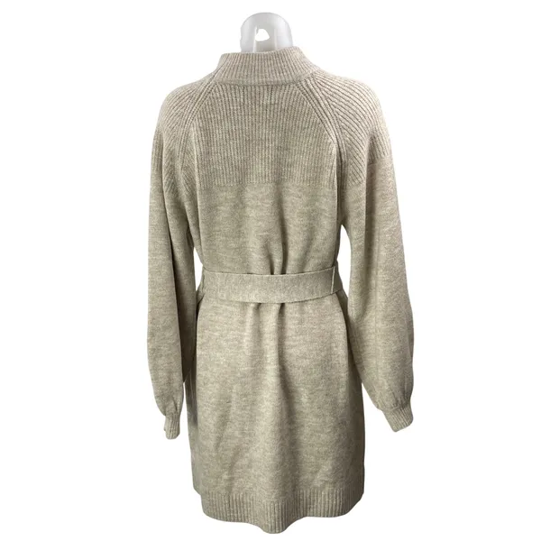 Vici Women's Beige Long Sleeve Tie Waist Knit Mock Neck Mini Sweater Dress S - Image 3