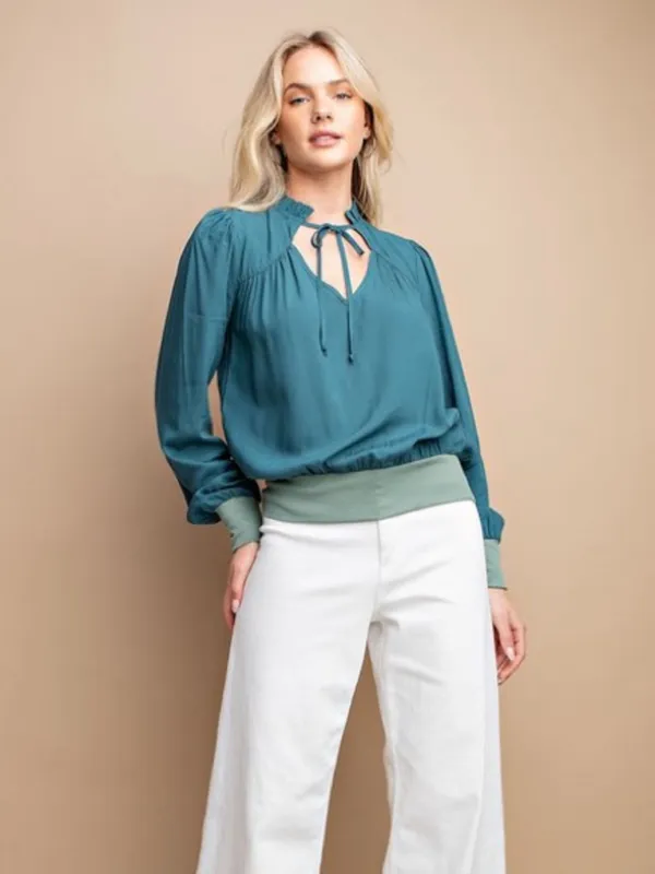 Women's Teal Tie-Front Long Sleeve Blouse new - Image 2