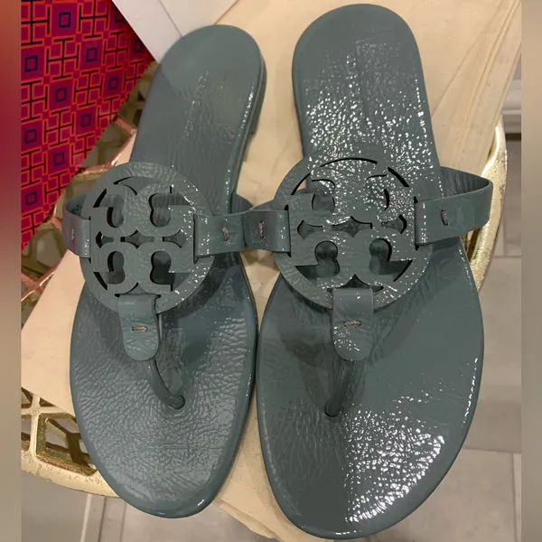 Tory Burch Soft Patent Leather Miller Sandals, Arctic Blue, Sz. 8.5 LIKE-NEW! - Image 3