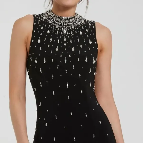 MAC DUGGAL 2260 Black High Neck Sleeveless Beaded Jersey Fitted Gown Size 6 - Image 4