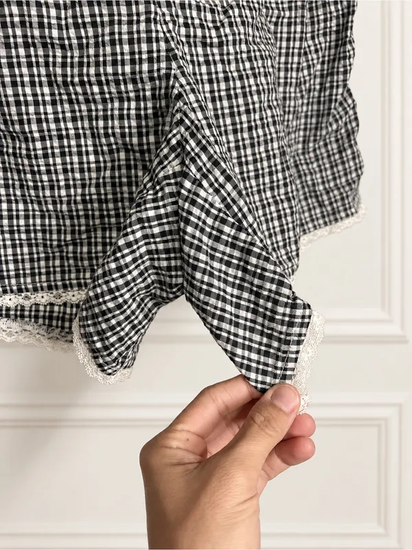 Aerie Black White Gingham Peplum Cami Lace Trim Shorts Set S Preppy Coquette - Image 7