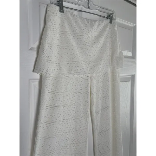 Prana Breathe Skirted Wide Leg Pants Womens Size M White Pointelle Knit Yoga‎ - Image 4
