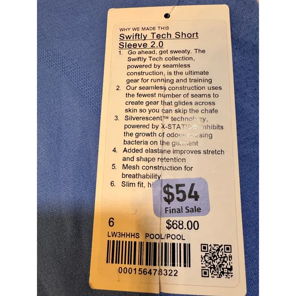 Lululemon Swiftly Tech Short Sleeve 2.0 Poolside Blue Running Shirt Size 6 NWT - Image 5