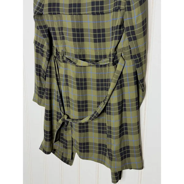 Babaton Aritzia Quincy Jacket Olive Green Plaid XS Tie Belt - Image 9