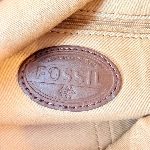 Fossil Woven & Leather‎ Fold Over Handbag with Strap Tan Brown Yellow - Image 6