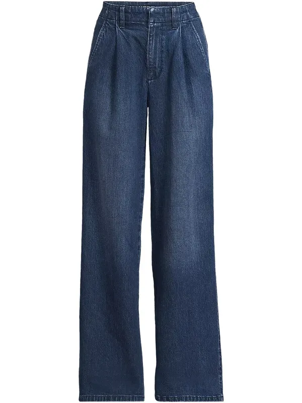 Lands' End Women's Soft Denim High Rise Pleated Wide Leg Trousers - Image 4