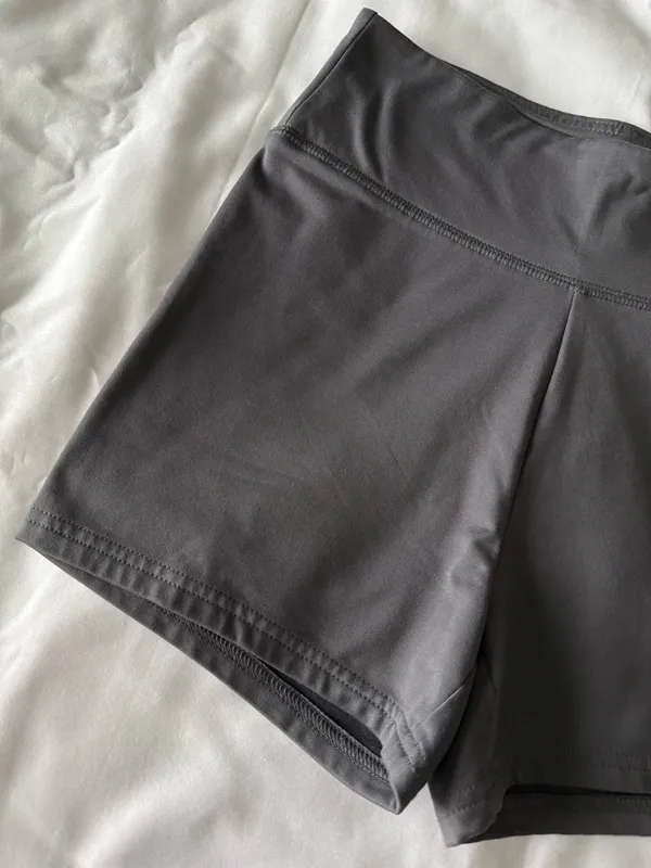 Grey Solid Biker Shorts - Image 3