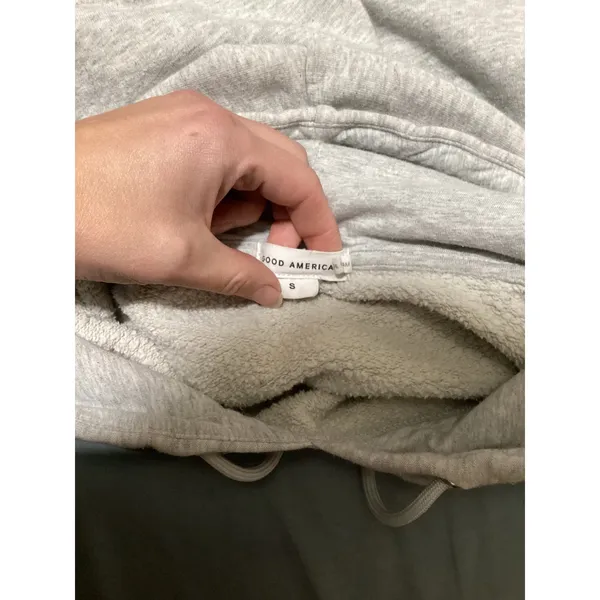 GOOD AMERICAN Grey Cropped Fleece Lined Hoodie Sweatshirt Women's Size S - Image 4