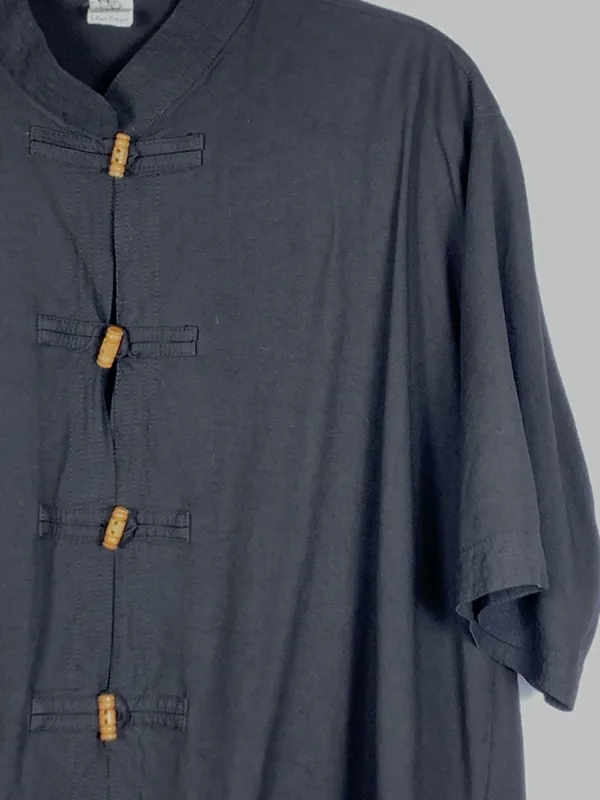 Silver Dragon Womens L Black Silk Linen Jacket Mandarin Collar Frog Toggles - Image 6