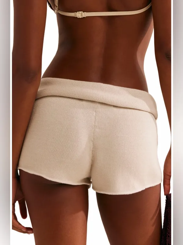 Free People Rita Sweater Knit Cotton Shorts Size L Cream NWOT - Image 2