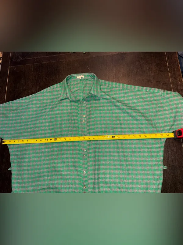 easel Mint Green Gingham Button-Up Tunic Top Relaxed Fit Cottagecore - Image 8
