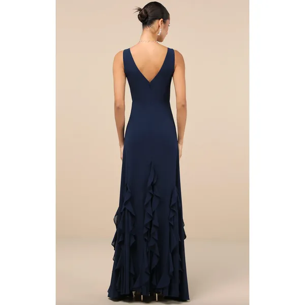 Lulus Alorna Dark Navy Sleeveless Ruffled Maxi Dress Formal Chiffon XS NWT - Image 4
