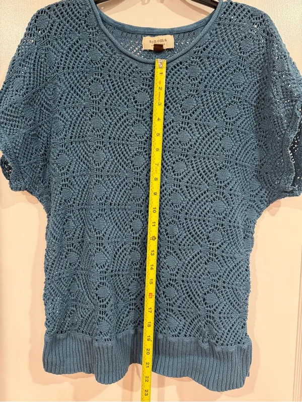 Sonoma Teal Crochet Knit Short Sleeve Top​ - Image 6
