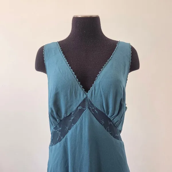 Turquoise Aqua Maxi Babydoll Dress Sheer Mesh Lace Sleeveless Formal Dinner XL - Image 4