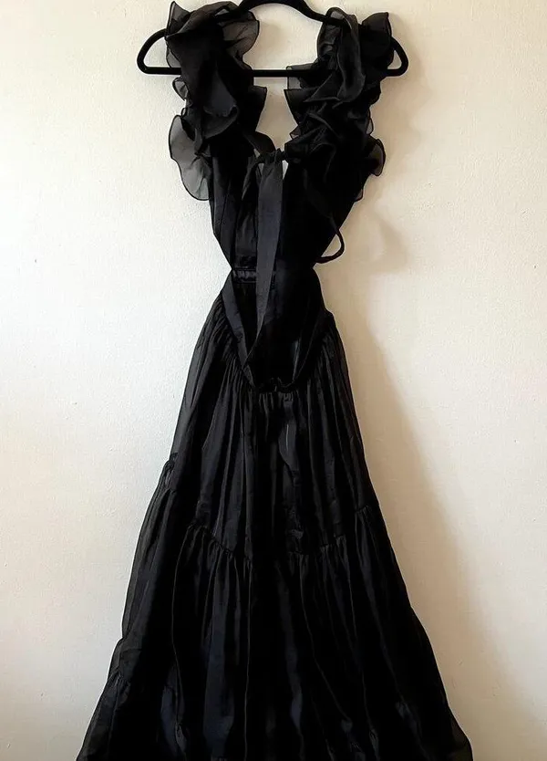 Mac Duggal Plunge Neck Cutout Empire Waist Organza Gown Maxi Dress size 2 C0 - Image 3