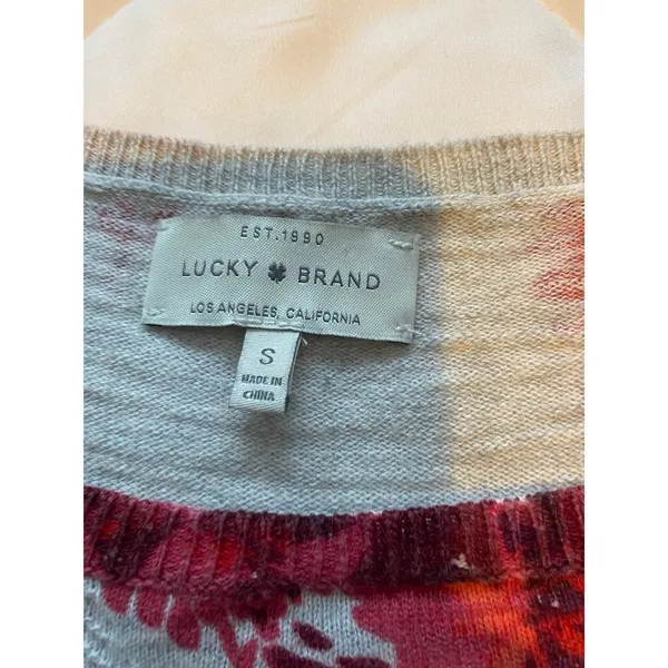 Lucky Brand Women's Floral Knit Sweater Chiffon Hem Beige Long Sleeve Size Small - Image 4