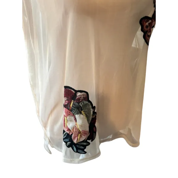 Zara Floral Butterfly Embroidered Sheer Top Size S - Image 3