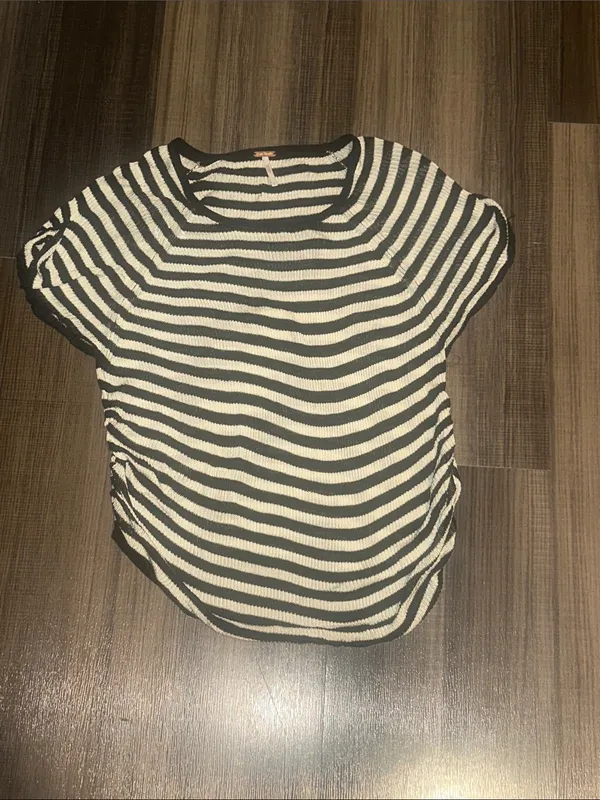 FREE PEOPLE Slinky Baby Tee Black White Striped - Size Large - Image 7