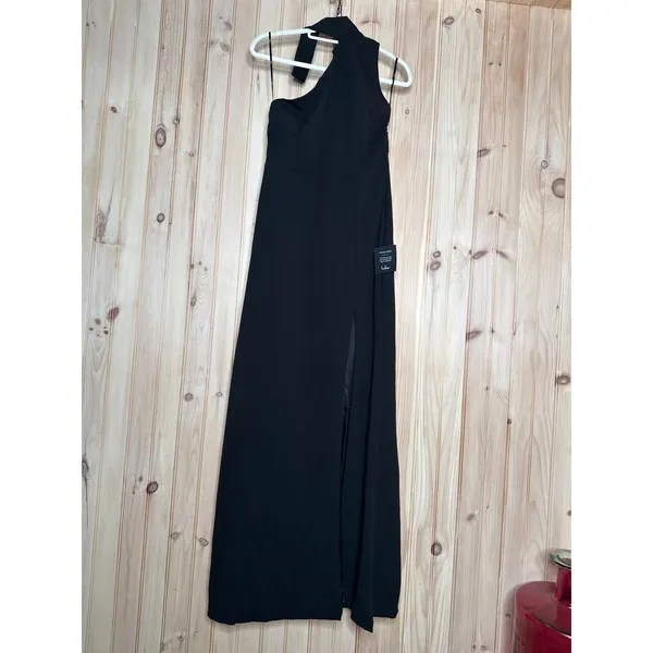Lulus Keep It Interesting Black Asymmetrical Cutout Halter Dress Holiday Large - Image 2