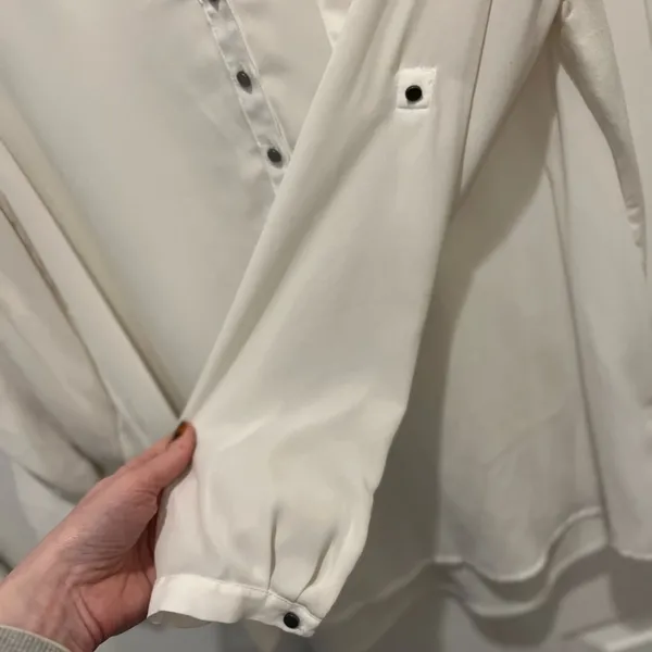 Kenneth Cole White Roll Tab Sleeve Mixed Media Relaxed Blouse - Image 4
