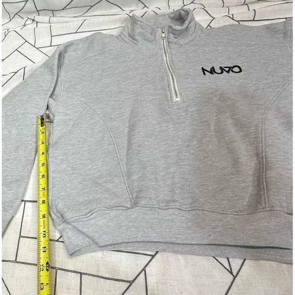 Nuvo‎ Cropped Quarter-Zip Sweatshirt High Collar Embroidered Gray Womens Size M - Image 7