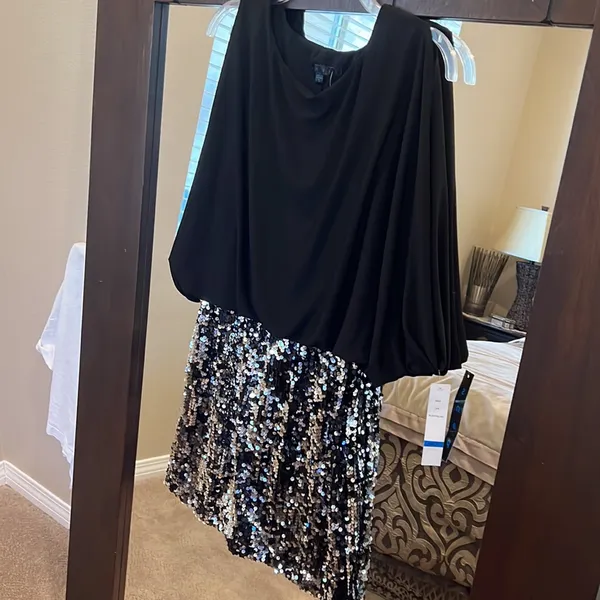 Brand new black/silver sequins mini dress size Large Black - Image 7