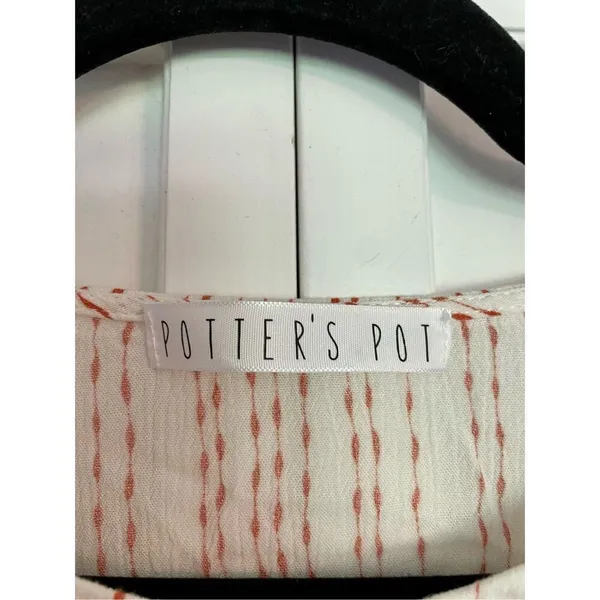 Anthropologie Potters Pot white linen textured cropped knot front blouse - Image 3