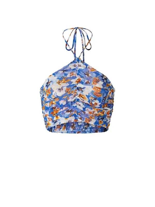 Misa Los Angeles Blue Pansy Selmin Top Blue Floral Halter Crop Top Sz Large - Image 5