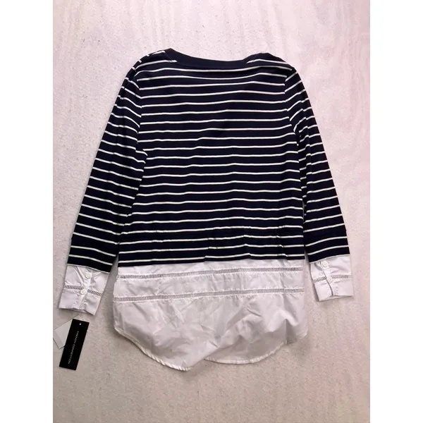 French Connection Layered Look Top Women‎ Small Navy White Striped Mixed Media - Image 8