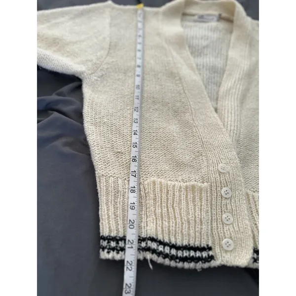Vintage 80s Scenario Sz: L cream V-neck button-front knit cardigan Pockets - Image 9
