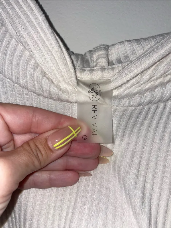 Altar'd State Revival Ribbed Hooded Pullover Cream Sweater Size L - Image 6