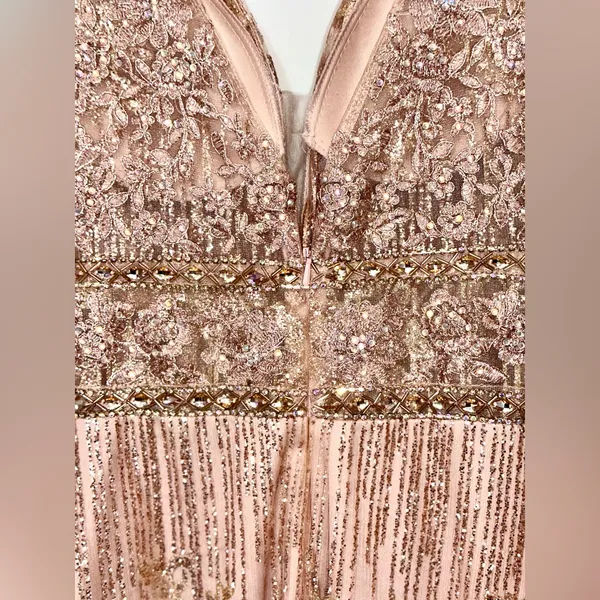 Trendy Rose Gold Sequins Designer Dress NWT - Image 3