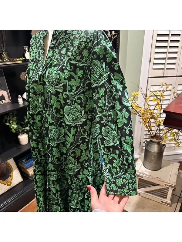 Tuckernuck Pink City Prints Green Floral Mid Length Dress Size Small - Image 7