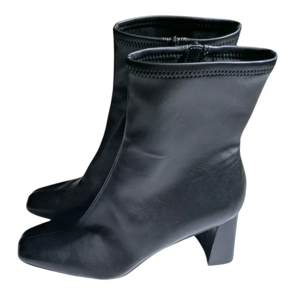 Steve Madden Harli Black Stretch Leather Square Toe Sock Ankle Boots Sz 11 - Image 6