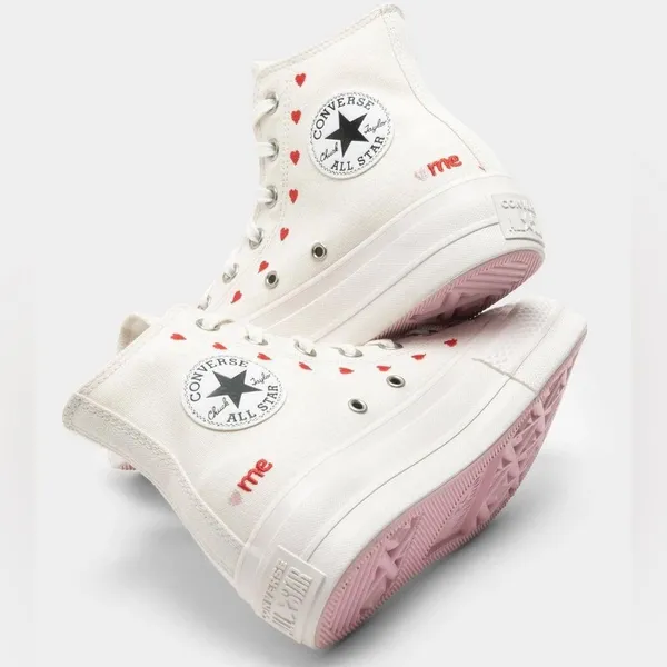 Converse Chuck Taylor High-Top All Star Lift Platform Sneakers W/Hearts Size 9.5 - Image 2