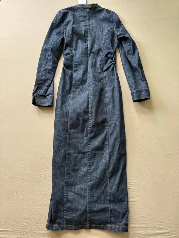 Zara long-sleeve ruched denim maxi dress - Image 5