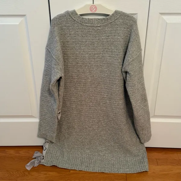 Free People Heart It Lace-Up Sweater in Light Gray - Image 3